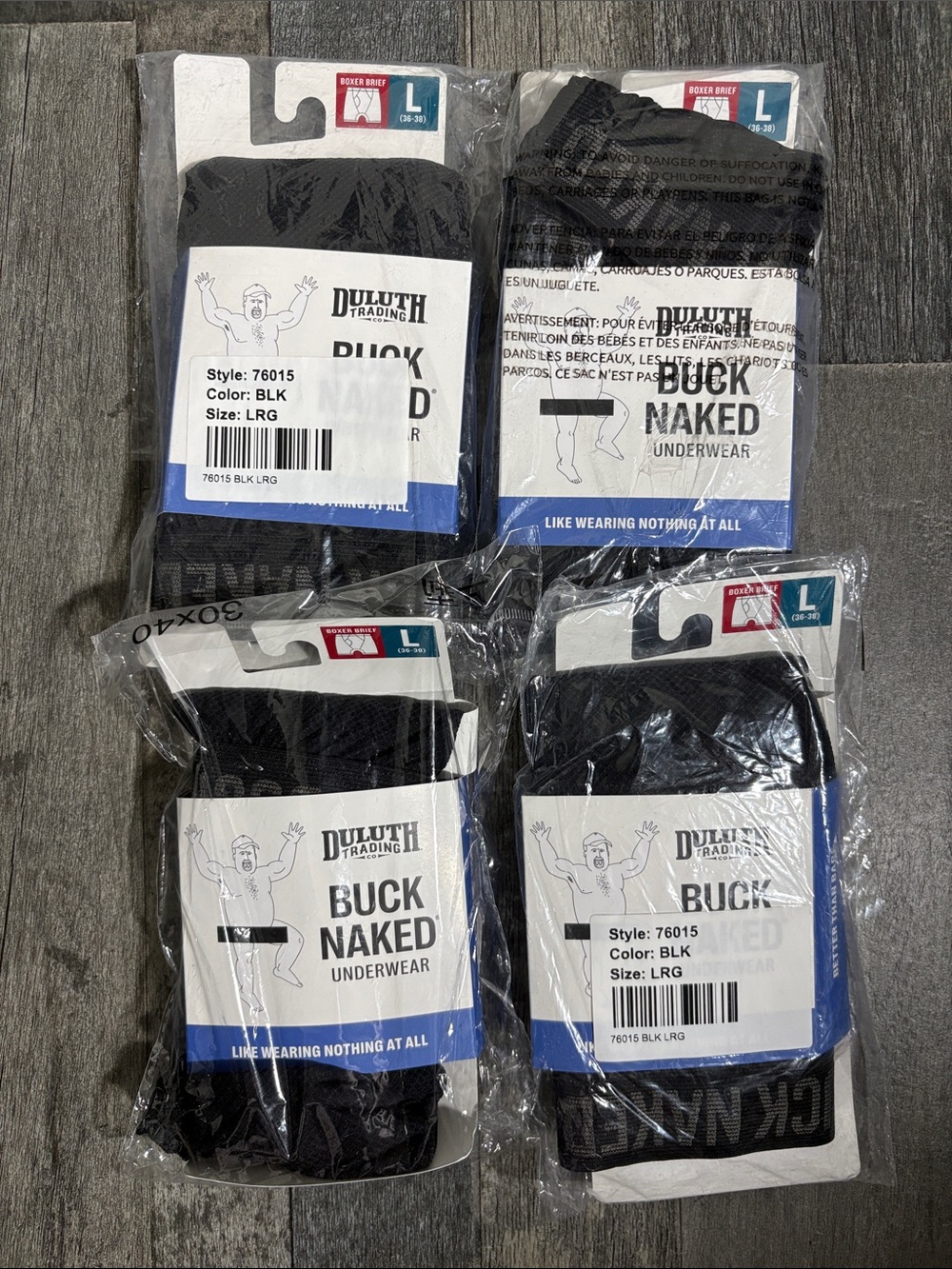Duluth Trading Co Black Buck Naked Men's Boxer Briefs - 4 Pack, Large
